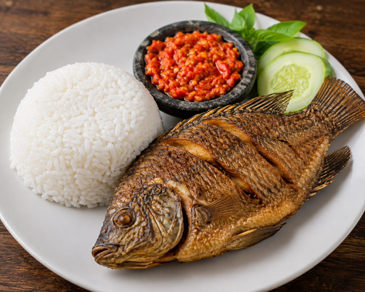 Nasi Putih + Nila Goreng + Sambal